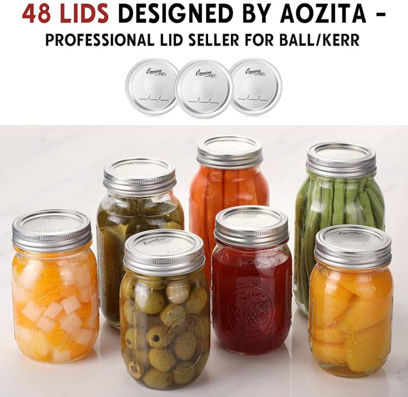 Kitchen & Dining |  Regular Mouth Canning Lids For Ball, Kerr Jars – Split-Type Metal Mason Jar Lids For Canning – Food Grade Material, 100% Fit & Airtight Cookware AOZITA