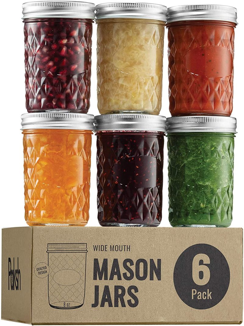 Kitchen & Dining |  Regular-Mouth Glass Mason Jars, 8-Ounce (6-Pack) Glass Canning Jars With Silver Metal Airtight Lids And Bands With Chalkboard Labels, For Canning, Preserving, Meal Prep, Overnight Oats, Jam, Jelly, Cookware 6