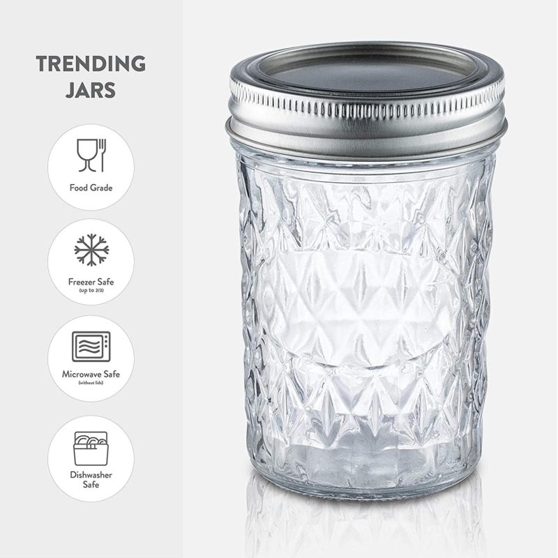 Kitchen & Dining |  Regular-Mouth Glass Mason Jars, 8-Ounce (6-Pack) Glass Canning Jars With Silver Metal Airtight Lids And Bands With Chalkboard Labels, For Canning, Preserving, Meal Prep, Overnight Oats, Jam, Jelly, Cookware 6