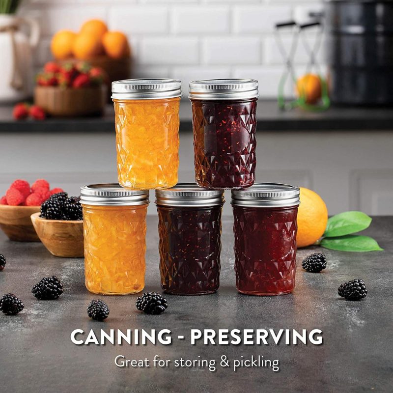 Kitchen & Dining |  Regular-Mouth Glass Mason Jars, 8-Ounce (6-Pack) Glass Canning Jars With Silver Metal Airtight Lids And Bands With Chalkboard Labels, For Canning, Preserving, Meal Prep, Overnight Oats, Jam, Jelly, Cookware 6