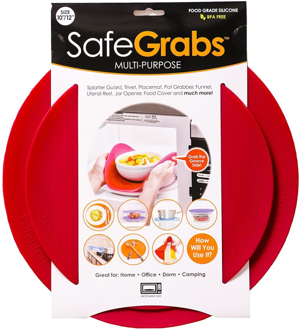 Kitchen & Dining |  Safe Grabs: Multi-Purpose Silicone Original Microwave Mat As Seen On Shark Tank | Splatter Guard, Trivet, Hot Pad, Pot Holder, Minimize Mess (Bpa Free, Heat Resistant, Dishwasher Safe), Set Of 2, Red Bakeware Bakeware