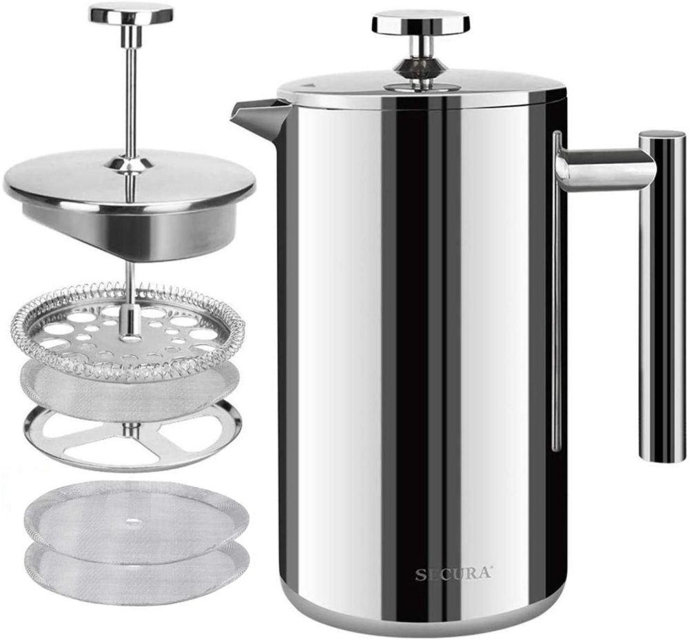 Kitchen & Dining |  Secura French Press Coffee Maker, 304 Grade Stainless Steel Insulated Coffee Press With 2 Extra Screens, 50Oz (1.5 Litre), Silver Coffee, Tea & Espresso Appliances Coffee, Tea & Espresso Appliances