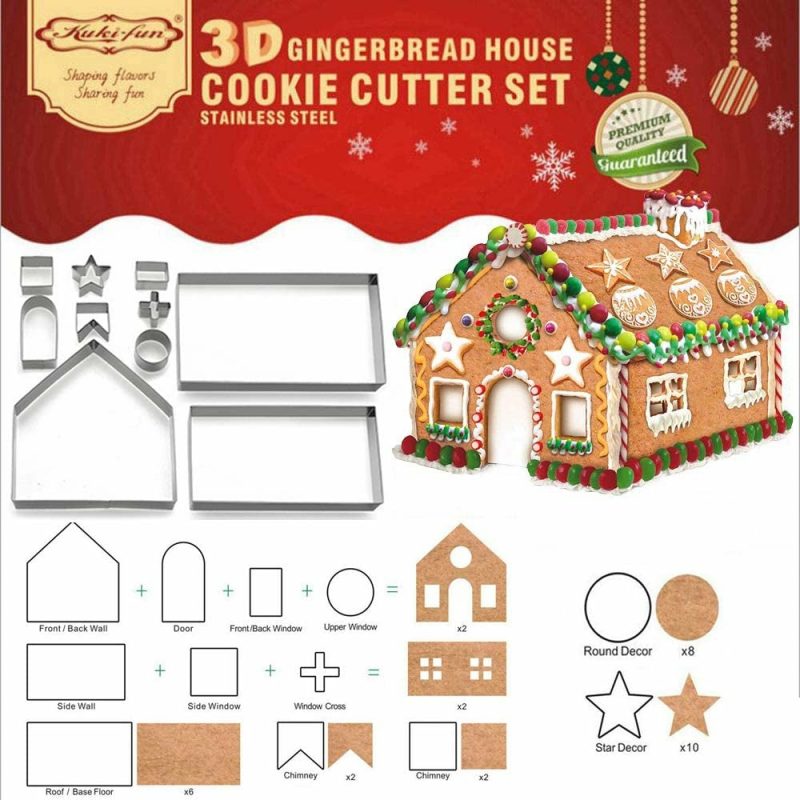 Kitchen & Dining |  Set Of 10 – Gingerbread House Cookie Cutter Set, Bake Your Own Small Christmas House Kit, Chocolate House, Haunted House, Gift Box Packaging Bakeware Bakeware