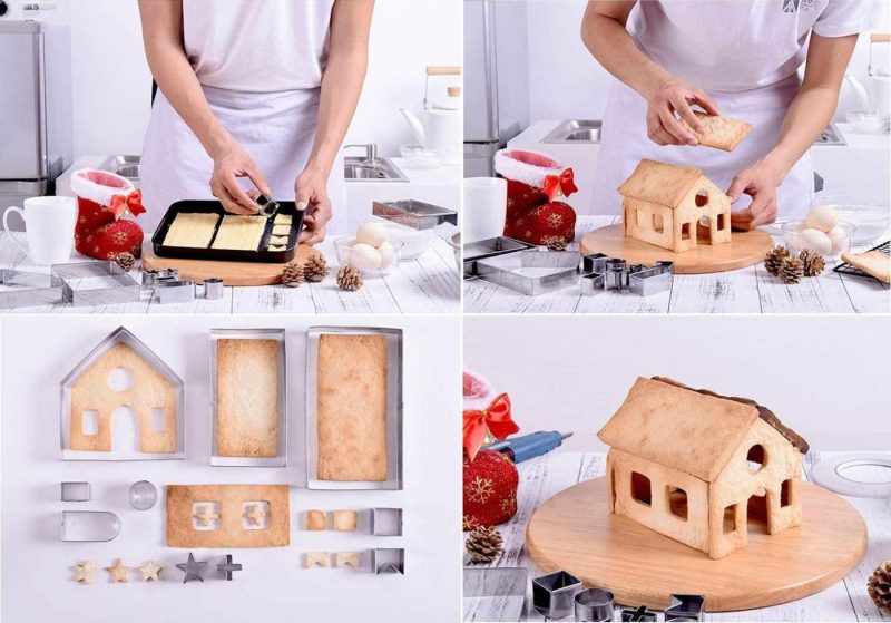 Kitchen & Dining |  Set Of 10 – Gingerbread House Cookie Cutter Set, Bake Your Own Small Christmas House Kit, Chocolate House, Haunted House, Gift Box Packaging Bakeware Bakeware