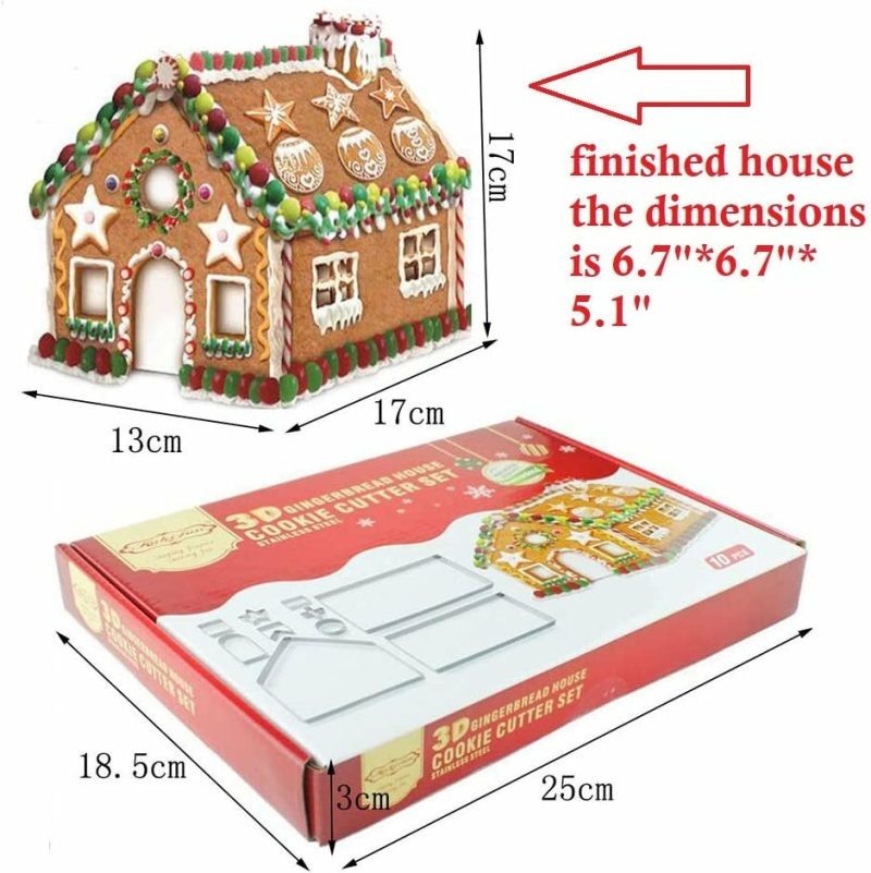 Kitchen & Dining |  Set Of 10 – Gingerbread House Cookie Cutter Set, Bake Your Own Small Christmas House Kit, Chocolate House, Haunted House, Gift Box Packaging Bakeware Bakeware