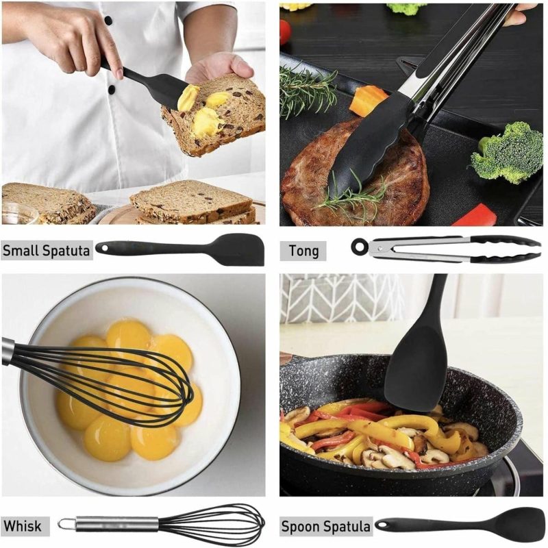 Kitchen & Dining |  Silicone Heat Resistant Cooking Utensils With Holder Home Decor & Cleaning Kitchen & Dining