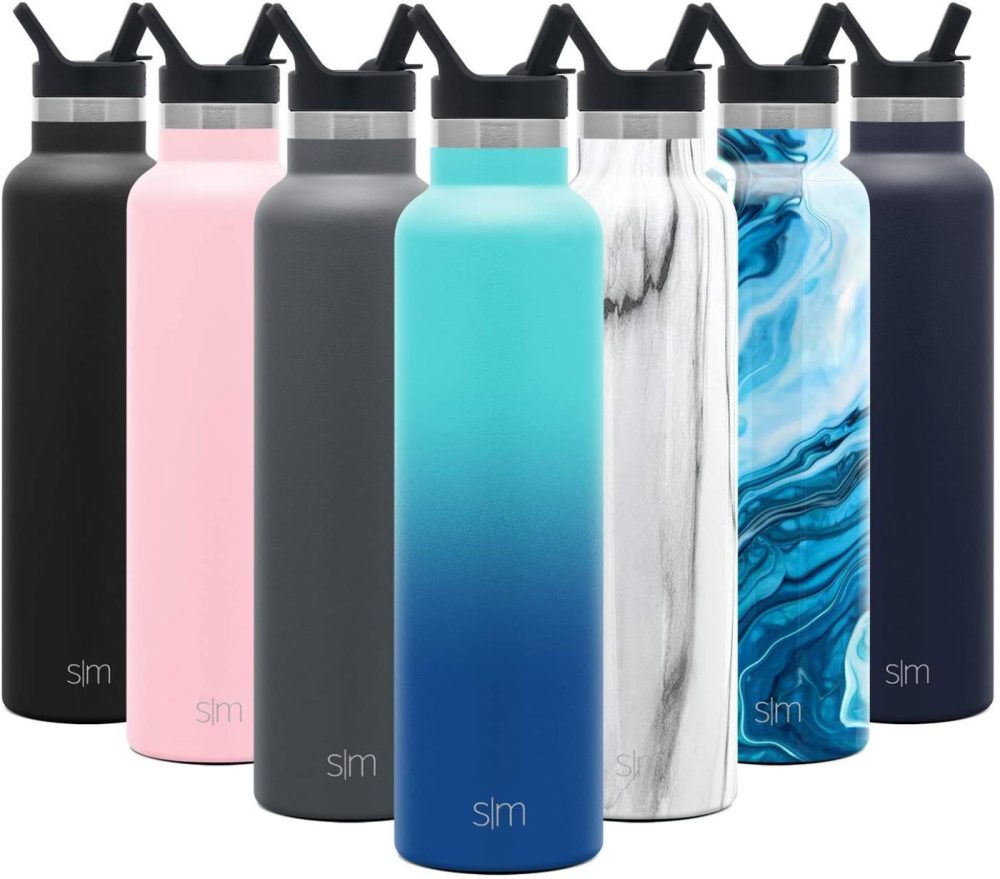 Kitchen & Dining |  Simple Modern Insulated Water Bottle With Straw Lid Reusable Ascent Narrow Mouth Stainless Steel Thermos Flask, 24Oz Straw Lid, Ombre: Pacific Dream Home Decor & Cleaning Kitchen & Dining