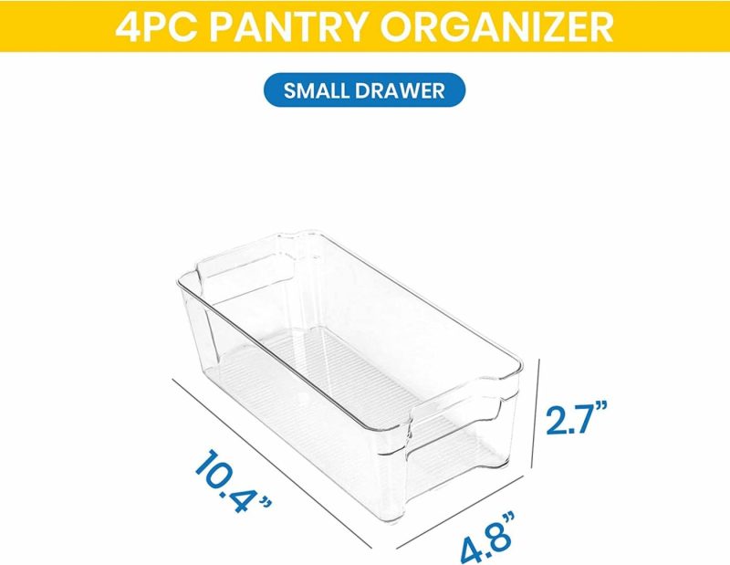 Kitchen & Dining |  Small Pantry Organizer – Set Of 4 Refrigerator Organizer Bins-Bpa Free Fridge Organizer For Freezers, Kitchen Countertops And Cabinets Home Decor & Cleaning Kitchen & Dining