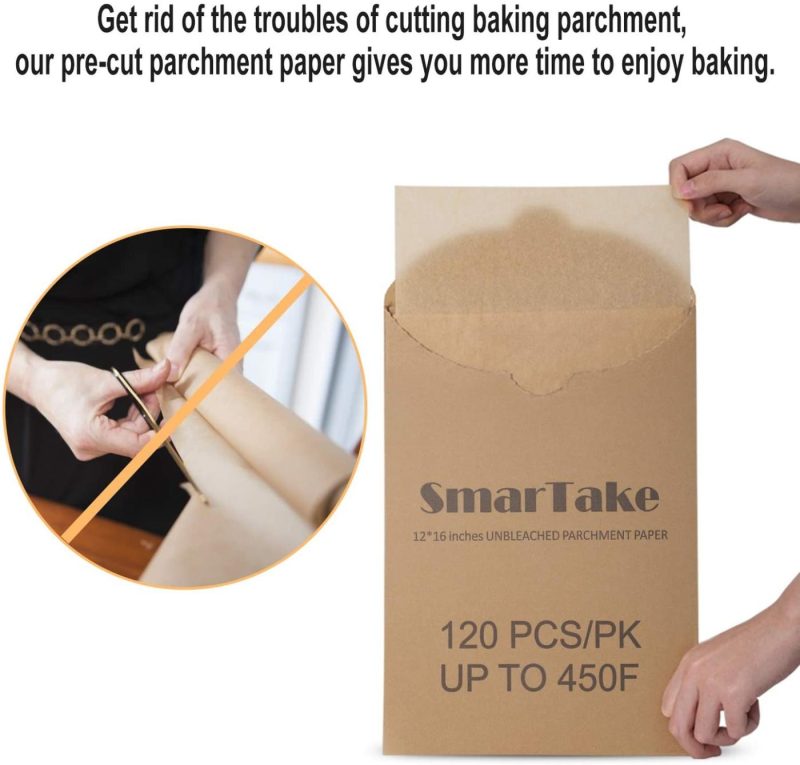 Kitchen & Dining |  Smartake 120 Pcs Parchment Paper Baking Sheets, 12 X 16 Inches Non-Stick Precut Baking Parchment, Suitable For Baking Grilling Air Fryer Steaming Bread Cup Cake Cookie And More (White) Bakeware Bakeware