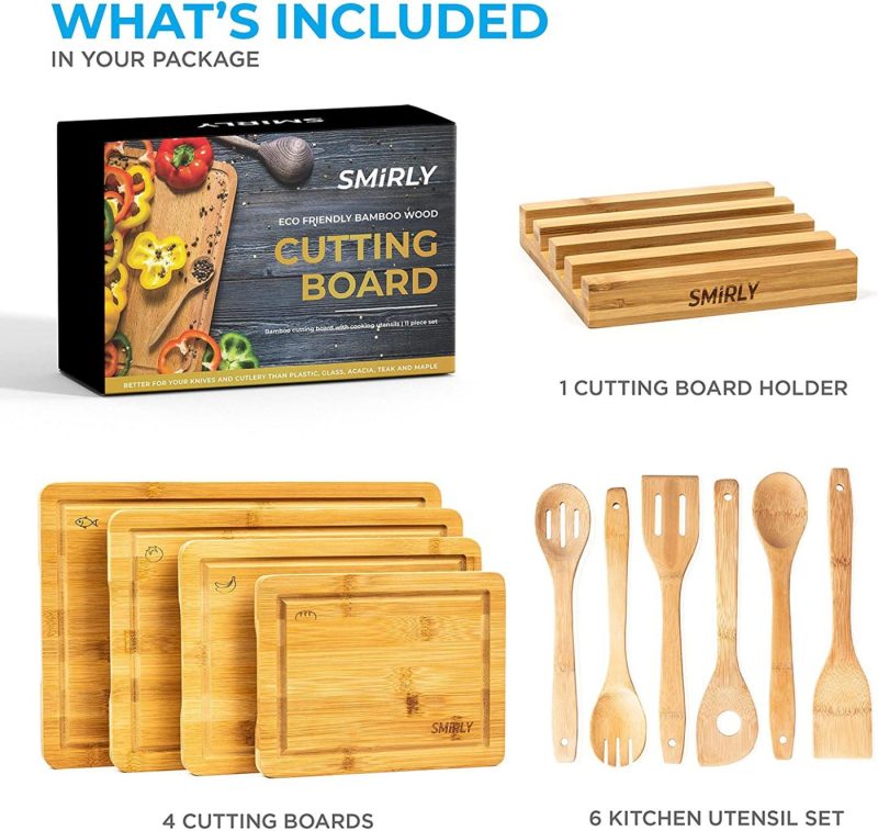 Kitchen & Dining |  Smirly Bamboo Cutting Board Set: Wood Cutting Boards For Kitchen, Wood Cutting Board Set, Chopping Board Set, Wooden Cutting Boards For Kitchen Large Wooden Cutting Board Set, Small Cutting Board Wood Cutlery & Knife Accessories Cutlery & Knife Accessories