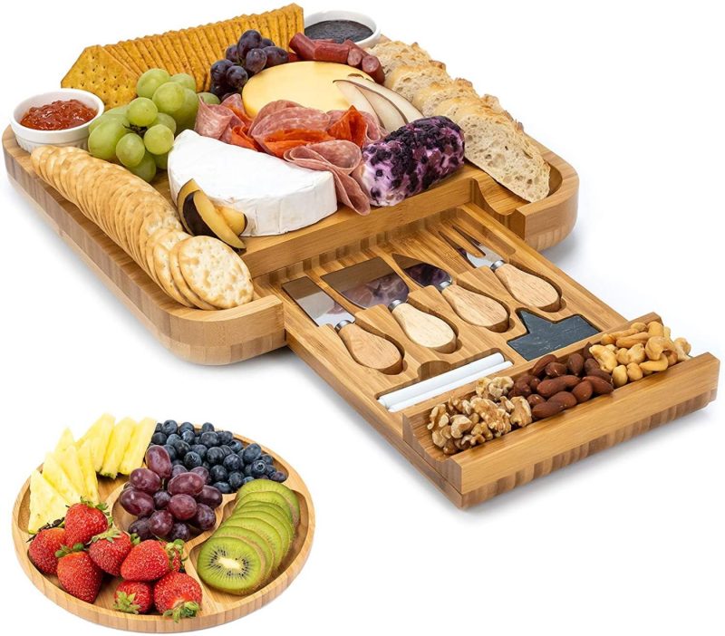 Kitchen & Dining |  Smirly Cheese Board And Knife Set – Charcuterie Board Set, Bamboo Cheese Board Set – Wine, Meat, Cheese Platter – Housewarming Gift For, Wedding & Anniversary Gift For Couple, Bridal Shower Gift Dining & Entertaining Dining & Entertaining