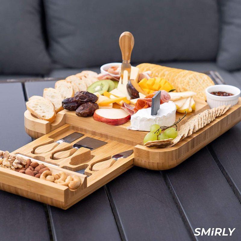 Kitchen & Dining |  Smirly Cheese Board And Knife Set – Charcuterie Board Set, Bamboo Cheese Board Set – Wine, Meat, Cheese Platter – Housewarming Gift For, Wedding & Anniversary Gift For Couple, Bridal Shower Gift Dining & Entertaining Dining & Entertaining