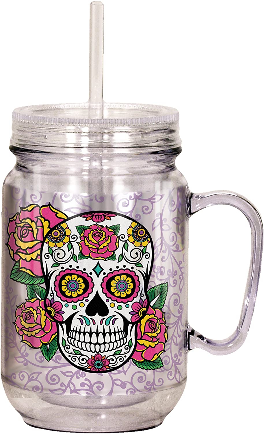 Kitchen & Dining |  Spoontiques Sugar Skull Mason Jar, 18 Ounces, Multicolor Cookware Cookware