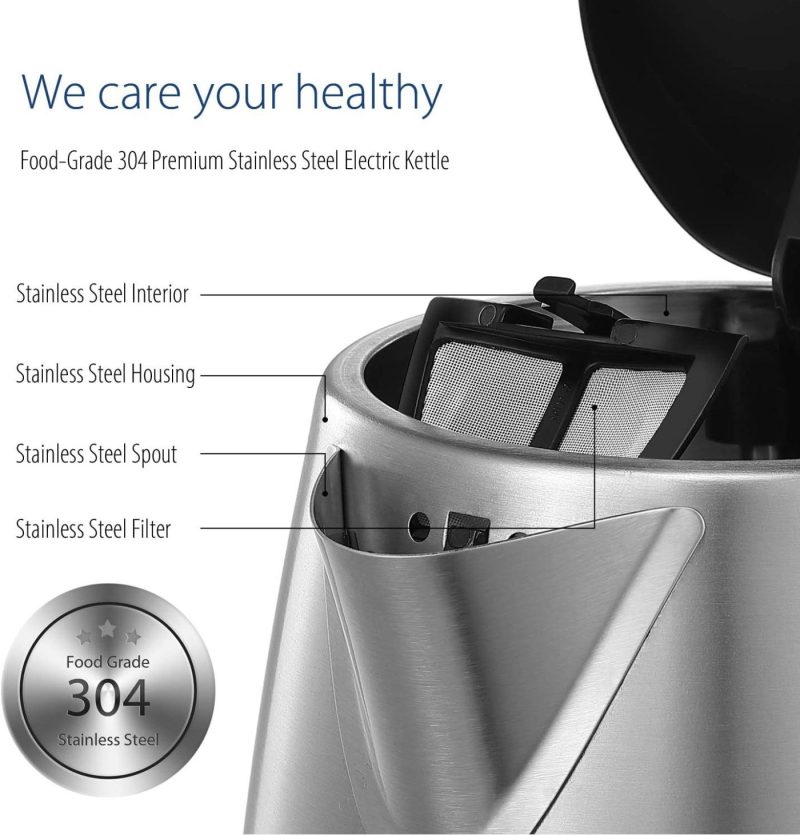 Kitchen & Dining |  Stainless Steel Cordless Electric Kettle. 1500W Fast Boil With Led Light, Auto Shut-Off And Boil-Dry Protection. 1.7 Liter Coffee, Tea & Espresso Appliances Coffee, Tea & Espresso Appliances