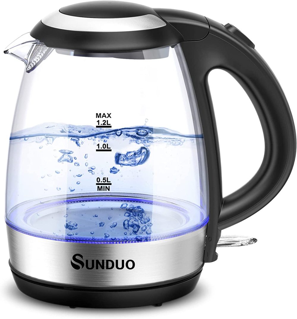 Kitchen & Dining |  Sunduo Electric Kettle 1.2L, 1500W Fast Heating Led Light Glass Electric Tea Kettle, Cordless Bpa Free Hot Water Boiler, Auto Shutoff & Boil-Dry Protection,Stainless Steel Filter, Countertop Teapot Coffee, Tea & Espresso Appliances Coffee, Tea & Espresso Appliances