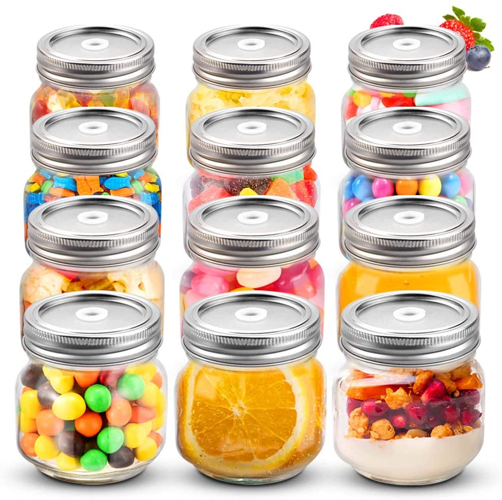 Kitchen & Dining |  Sungwoo Mason Jars 8 Oz Regular Mouth Canning Jars With Sealed And Straw Lids For Jam Honey Snacks Candies (12 Pack) Cookware Cookware