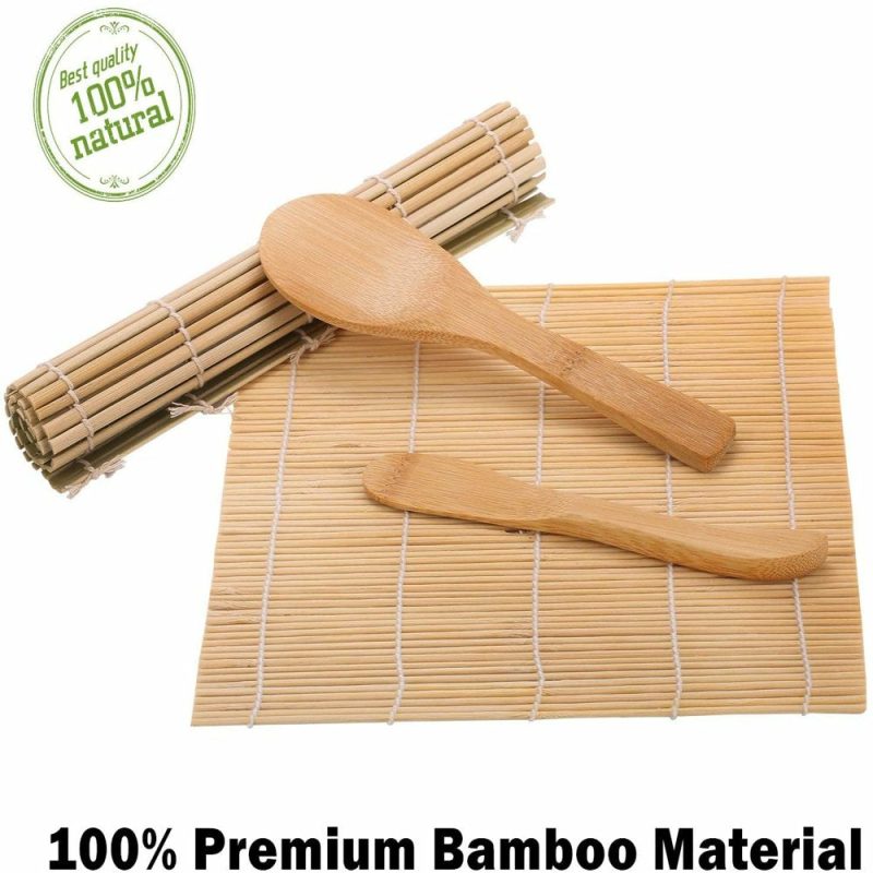 Kitchen & Dining |  Sushi Making Kit, 2 Bamboo Sushi Mats And 1 Professional Sushi Bazooka Rice Roller, 2 Pairs Of Bamboo Chopsticks, Avocado Slicer Holder Paddle Spreader, Rolling, Beginner Sushi Kit Diy At Home Home Decor & Cleaning COSMONIC