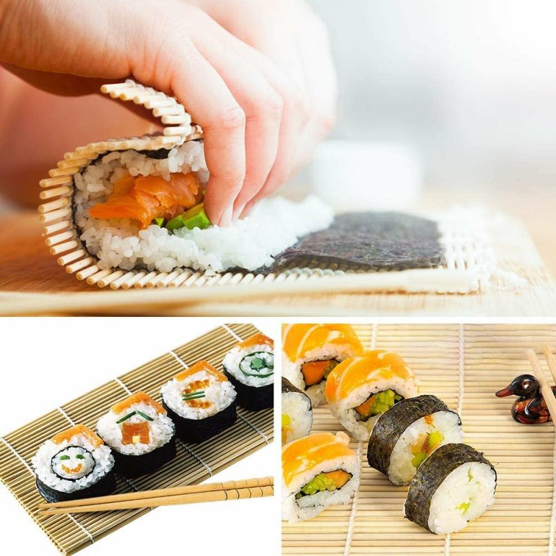 Kitchen & Dining |  Sushi Making Kit, 2 Bamboo Sushi Mats And 1 Professional Sushi Bazooka Rice Roller, 2 Pairs Of Bamboo Chopsticks, Avocado Slicer Holder Paddle Spreader, Rolling, Beginner Sushi Kit Diy At Home Home Decor & Cleaning COSMONIC