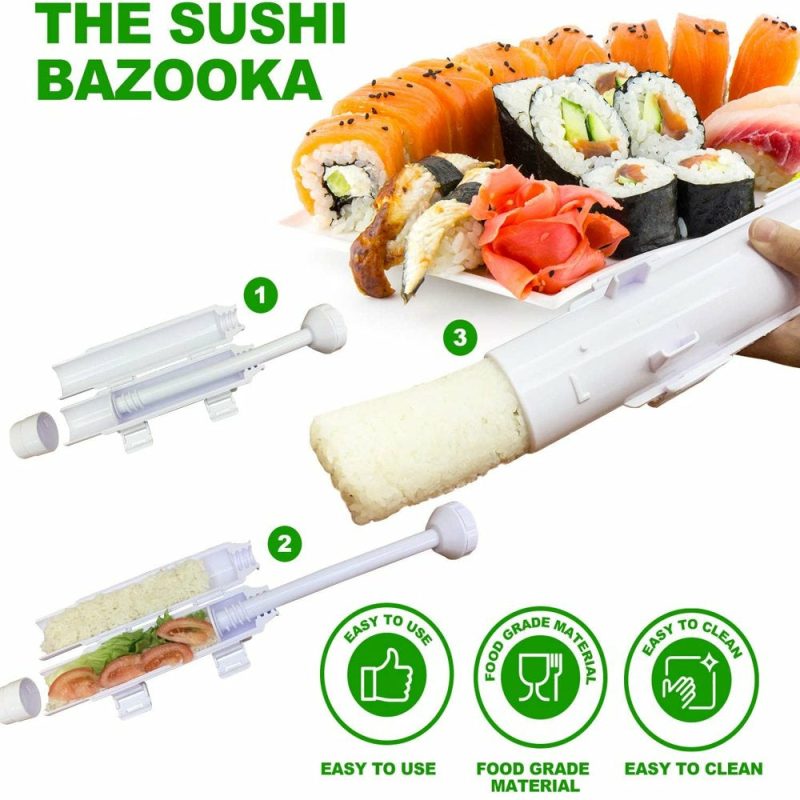 Kitchen & Dining |  Sushi Making Kit, 2 Bamboo Sushi Mats And 1 Professional Sushi Bazooka Rice Roller, 2 Pairs Of Bamboo Chopsticks, Avocado Slicer Holder Paddle Spreader, Rolling, Beginner Sushi Kit Diy At Home Home Decor & Cleaning COSMONIC