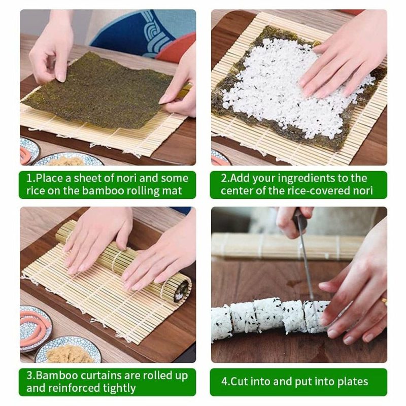 Kitchen & Dining |  Sushi Making Kit, 2 Bamboo Sushi Mats And 1 Professional Sushi Bazooka Rice Roller, 2 Pairs Of Bamboo Chopsticks, Avocado Slicer Holder Paddle Spreader, Rolling, Beginner Sushi Kit Diy At Home Home Decor & Cleaning COSMONIC