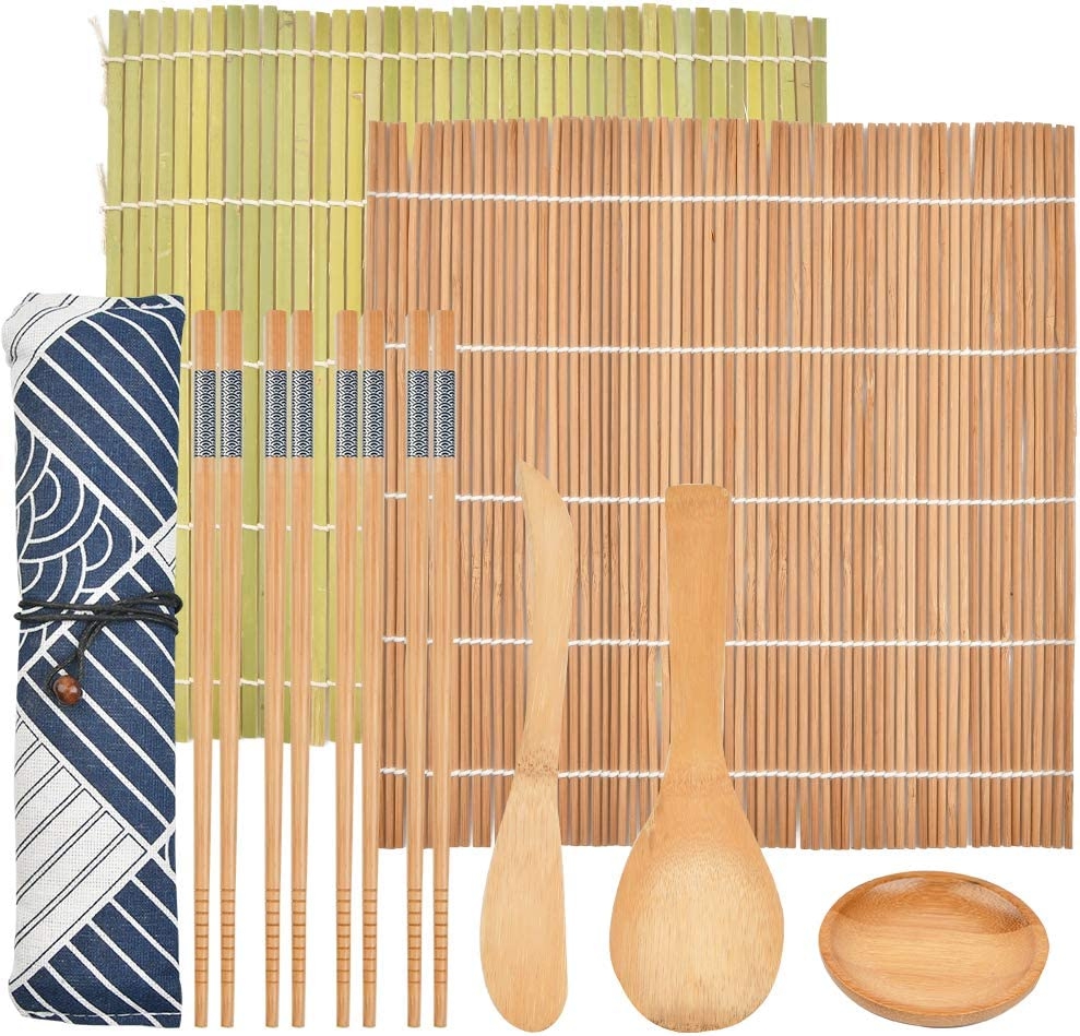 Kitchen & Dining |  Sushi Making Kit For Beginners, Sushi Maker Kit, Bamboo Mat Sushi, Including 2 Sushi Rolling Mats, 5 Pairs Of Chopsticks, 1 Wooden Spoon, 1 Sushi Knife, 1 Sushi Bowls, Beginner Sushi Kit Dining & Entertaining Dining & Entertaining