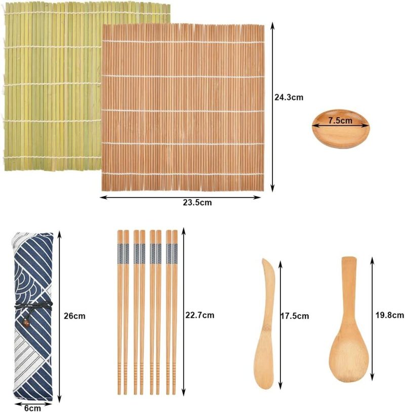 Kitchen & Dining |  Sushi Making Kit For Beginners, Sushi Maker Kit, Bamboo Mat Sushi, Including 2 Sushi Rolling Mats, 5 Pairs Of Chopsticks, 1 Wooden Spoon, 1 Sushi Knife, 1 Sushi Bowls, Beginner Sushi Kit Dining & Entertaining Dining & Entertaining