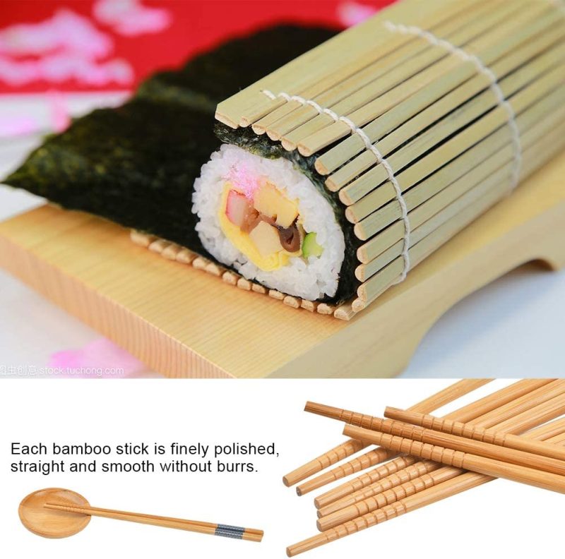 Kitchen & Dining |  Sushi Making Kit For Beginners, Sushi Maker Kit, Bamboo Mat Sushi, Including 2 Sushi Rolling Mats, 5 Pairs Of Chopsticks, 1 Wooden Spoon, 1 Sushi Knife, 1 Sushi Bowls, Beginner Sushi Kit Dining & Entertaining Dining & Entertaining