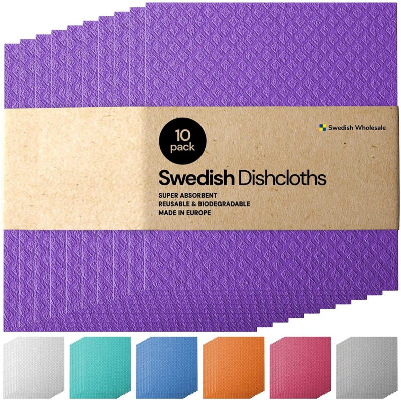 Kitchen & Dining |  Swedish Dishcloth Cellulose Sponge Cloths – Bulk 10 Pack Of Eco-Friendly No Odor Reusable Cleaning Cloths For Kitchen – Absorbent Dish Cloth Hand Towel Home Decor & Cleaning Assorted - Reusable Cleaning Cloths