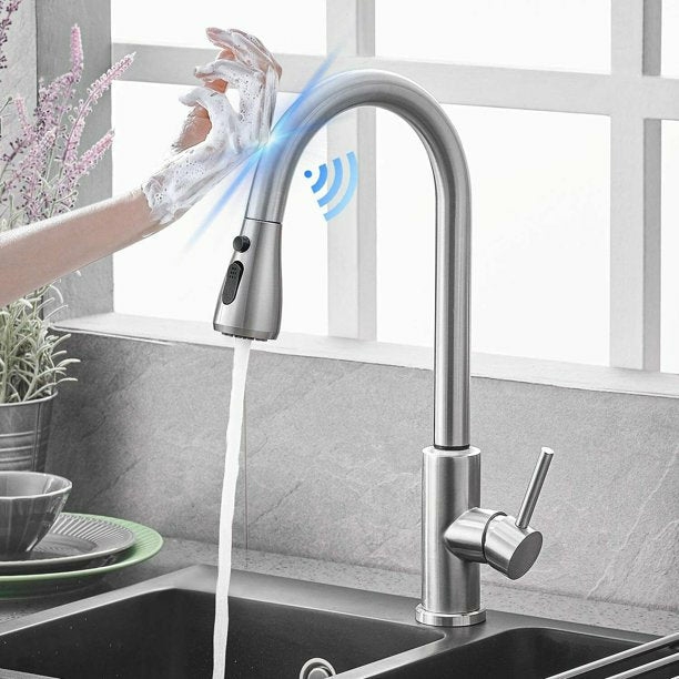 Kitchen & Dining |  Touch Kitchen Sink Faucet Pull Out Sprayer Brushed Nickel Mixer Tap Home Decor & Cleaning Brushed Nickel