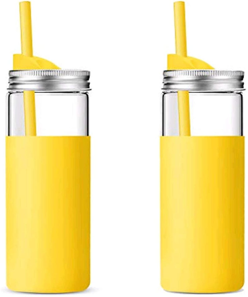 Kitchen & Dining |  Tronco 20Oz Borosilicate Glass Tumbler Bottle With Unbreakable Metal Mason Jar Style Lid And Protective Silicone Sleeve And Silicon Straw 2-Piece Set Pair Bpa-Free Easy Cleaning Bar Tools & Drinkware Bar Tools & Drinkware