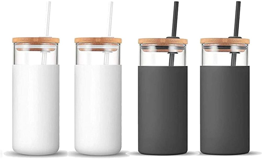 Kitchen & Dining |  Tronco 20Oz Glass Tumbler Straw Silicone Protective Sleeve Bamboo Lid – Bpa Free Bar Tools & Drinkware Bar Tools & Drinkware