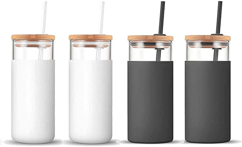 Kitchen & Dining |  Tronco 20Oz Glass Tumbler Straw Silicone Protective Sleeve Bamboo Lid – Bpa Free Bar Tools & Drinkware Bar Tools & Drinkware