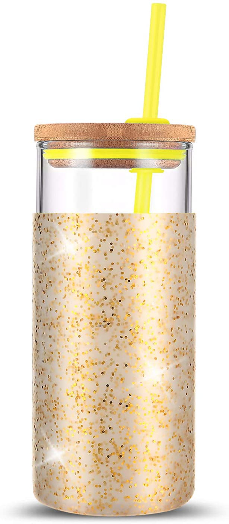 Kitchen & Dining |  Tronco 20Oz Glass Tumbler Straw Silicone Protective Sleeve Bamboo Lid – Bpa Free (Dot Gold) Bar Tools & Drinkware Bar Tools & Drinkware