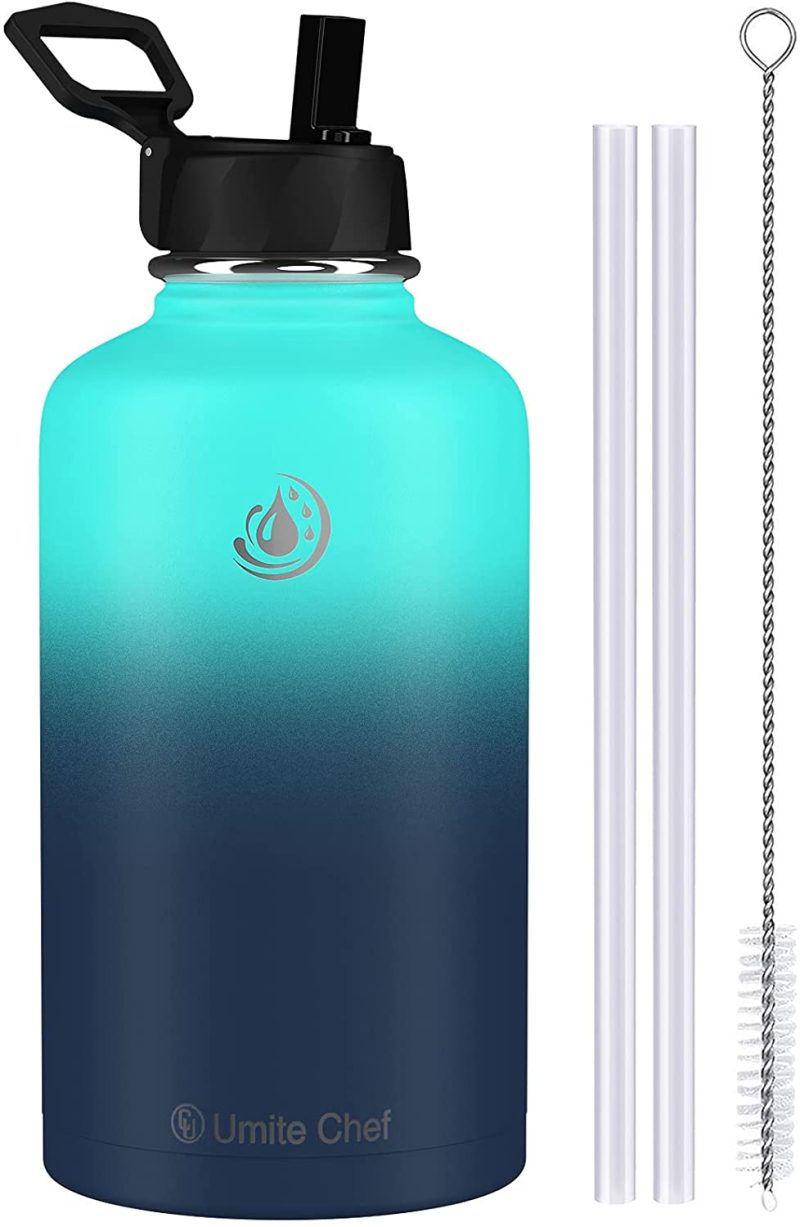 Kitchen & Dining |  Umite Chef Water Bottle, Vacuum Insulated Wide Mouth Stainless-Steel Sports 18-64Oz Water Bottle With New Wide Handle Straw Lid,Hot Cold, Double Walled Thermo Mug Home Decor & Cleaning Kitchen & Dining