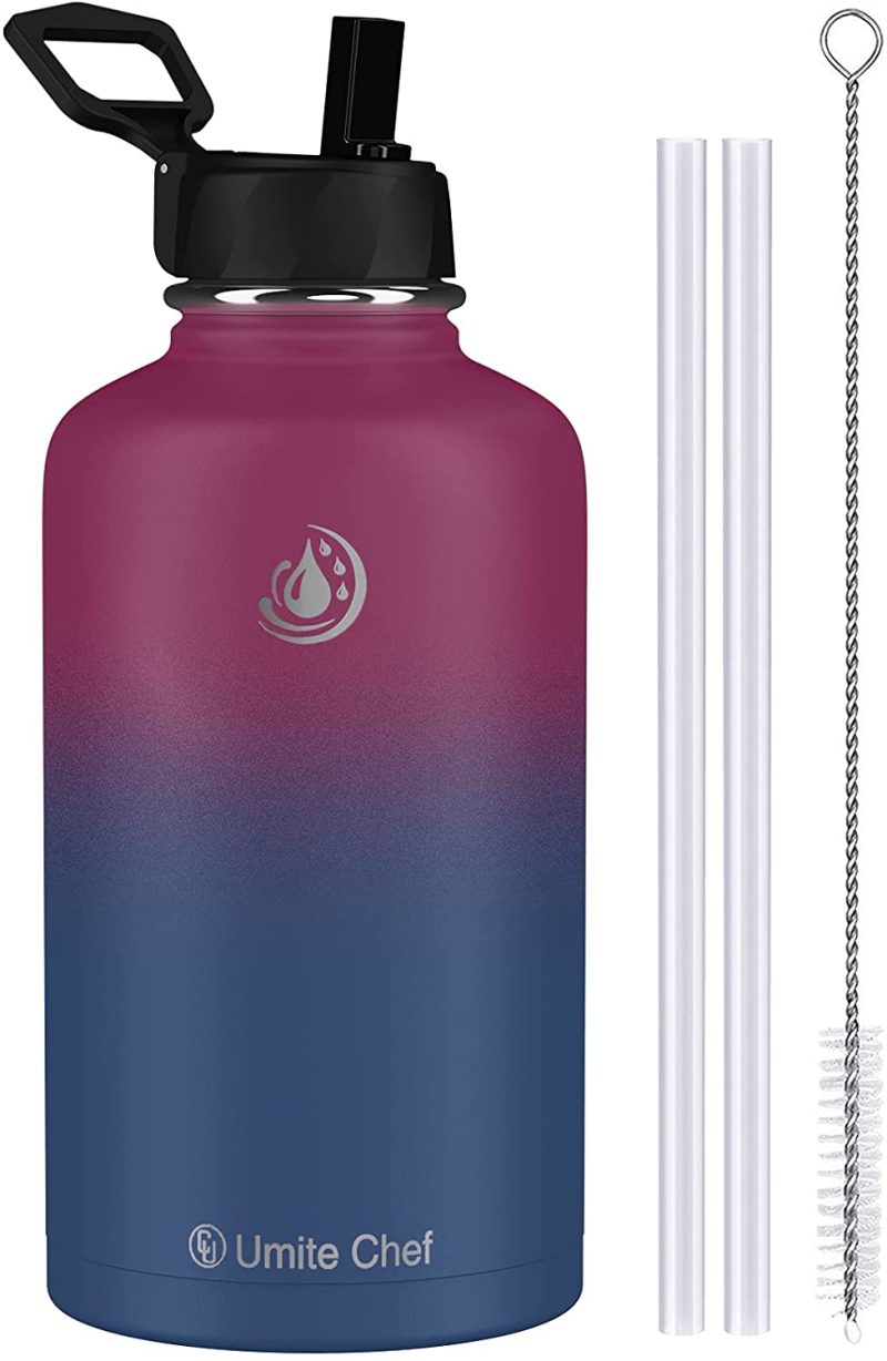 Kitchen & Dining |  Umite Chef Water Bottle, Vacuum Insulated Wide Mouth Stainless-Steel Sports 18-64Oz Water Bottle With New Wide Handle Straw Lid,Hot Cold, Double Walled Thermo Mug Home Decor & Cleaning Kitchen & Dining