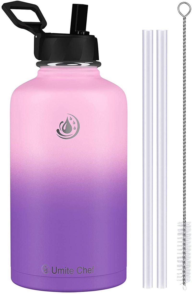 Kitchen & Dining |  Umite Chef Water Bottle, Vacuum Insulated Wide Mouth Stainless-Steel Sports 18-64Oz Water Bottle With New Wide Handle Straw Lid,Hot Cold, Double Walled Thermo Mug Home Decor & Cleaning Kitchen & Dining