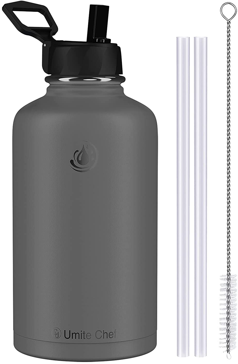 Kitchen & Dining |  Umite Chef Water Bottle, Vacuum Insulated Wide Mouth Stainless-Steel Sports 18-64Oz Water Bottle With New Wide Handle Straw Lid,Hot Cold, Double Walled Thermo Mug Home Decor & Cleaning Charcoal