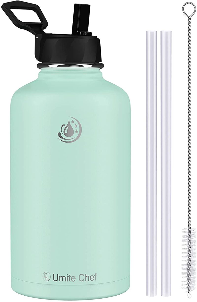 Kitchen & Dining |  Umite Chef Water Bottle, Vacuum Insulated Wide Mouth Stainless-Steel Sports 32Oz Water Bottle With New Wide Handle Straw Lid,Hot Cold, Double Walled Thermo Mug Tiffany Blue Home Decor & Cleaning Kitchen & Dining