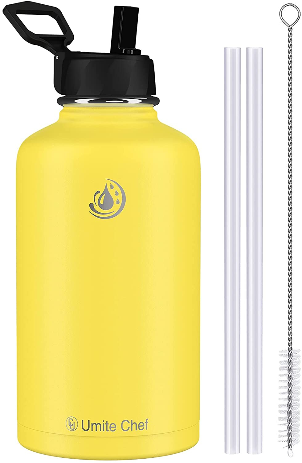 Kitchen & Dining |  Umite Chef Water Bottle, Vacuum Insulated Wide Mouth Stainless-Steel Sports 32Oz Water Bottle With New Wide Handle Straw Lid,Hot Cold, Double Walled Thermo Mug Yellow Home Decor & Cleaning Kitchen & Dining