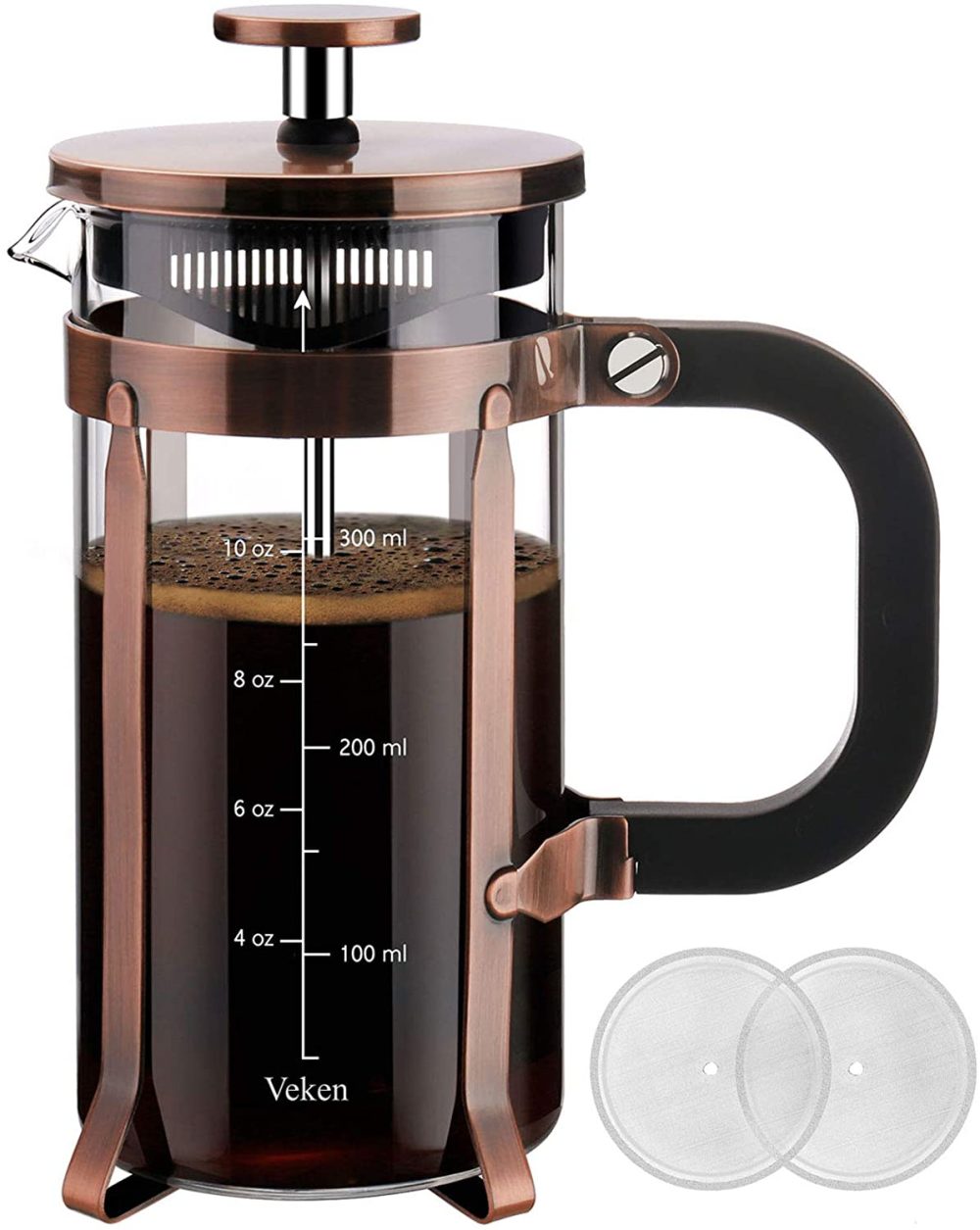 Kitchen & Dining |  Veken French Press Coffee Maker (12Oz), 304 Stainless Steel Coffee Press With 4 Filter Screens, Durable Easy Clean Heat Resistant Borosilicate Glass – 100% Bpa Free Coffee, Tea & Espresso Appliances Coffee, Tea & Espresso Appliances