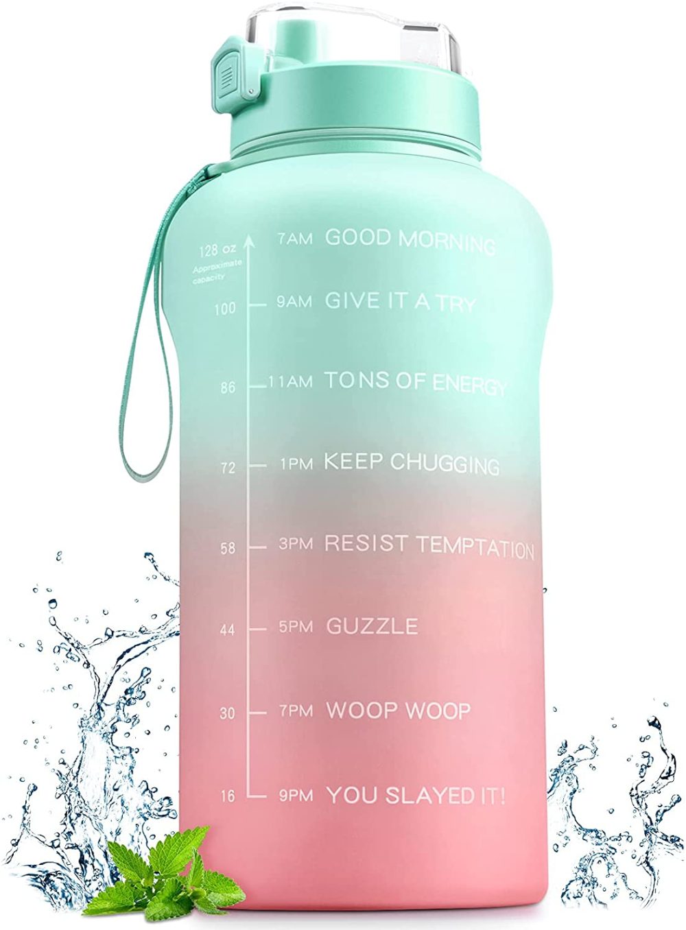 Kitchen & Dining |  Vinsguir 1 Gallon Water Bottle With Straw, Bpa Free Large 128Oz Leakproof Gym Fitness Sports Water Jug With Motivational Time Marker & Measurements, Gradients Color Home Decor & Cleaning Green/Pink