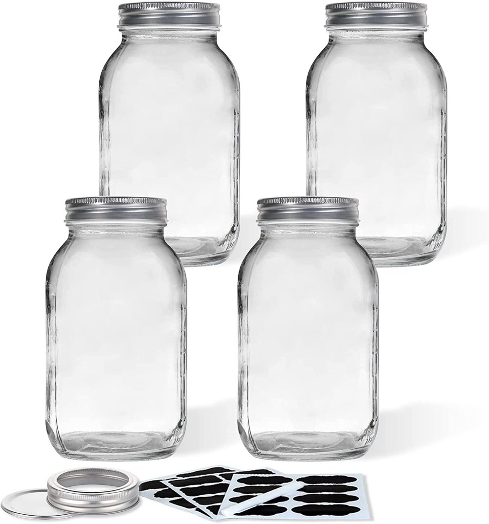 Kitchen & Dining |  Vtopmart Regular Mouth Glass Mason Jars 32 Oz, 4 Pack Glass Canning Jars With Metal Airtight Lids And Bands, For Meal Prep, Food Storage, Canning, Preserving, Drinking, Overnight Oats, Diy Projects Cookware 4