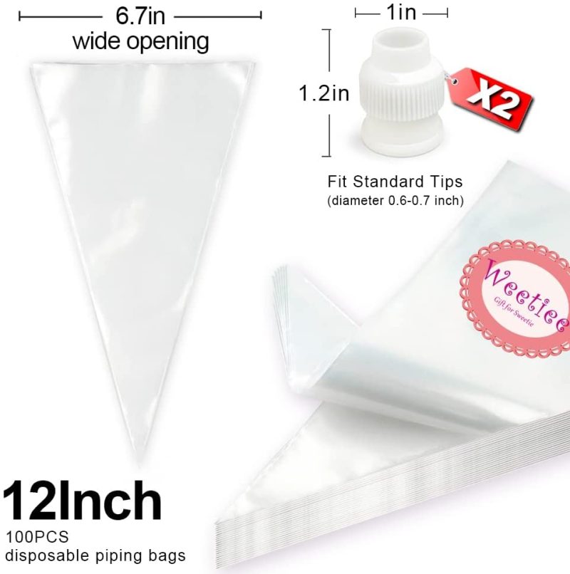 Kitchen & Dining |  Weetiee Pastry Piping Bags -100 Pack-12-Inch Disposable Cake Decorating Bags Anti-Burst Cupcake Icing Bags For All Size Tips Couplers And Baking Cookies Candy Supplies Kits – Bonus 2 Couplers Bakeware Bakeware