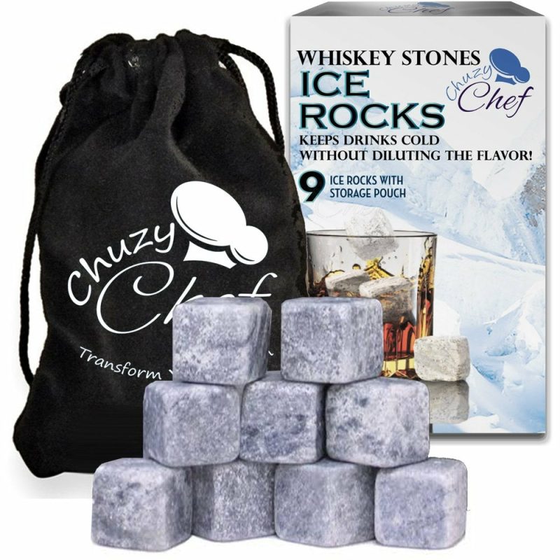 Kitchen & Dining |  Whiskey Stones Ice Cube Rocks – Set Of 9 Reusable Whisky Wine & Beverage Chilling Rocks With Velvet Gift Pouch For Indoor & Outdoor Bar & Party Accessories Best Fathers Day Gift Idea – Chuzy Chef Dining & Entertaining Chuzy ChefÃÃÂ®