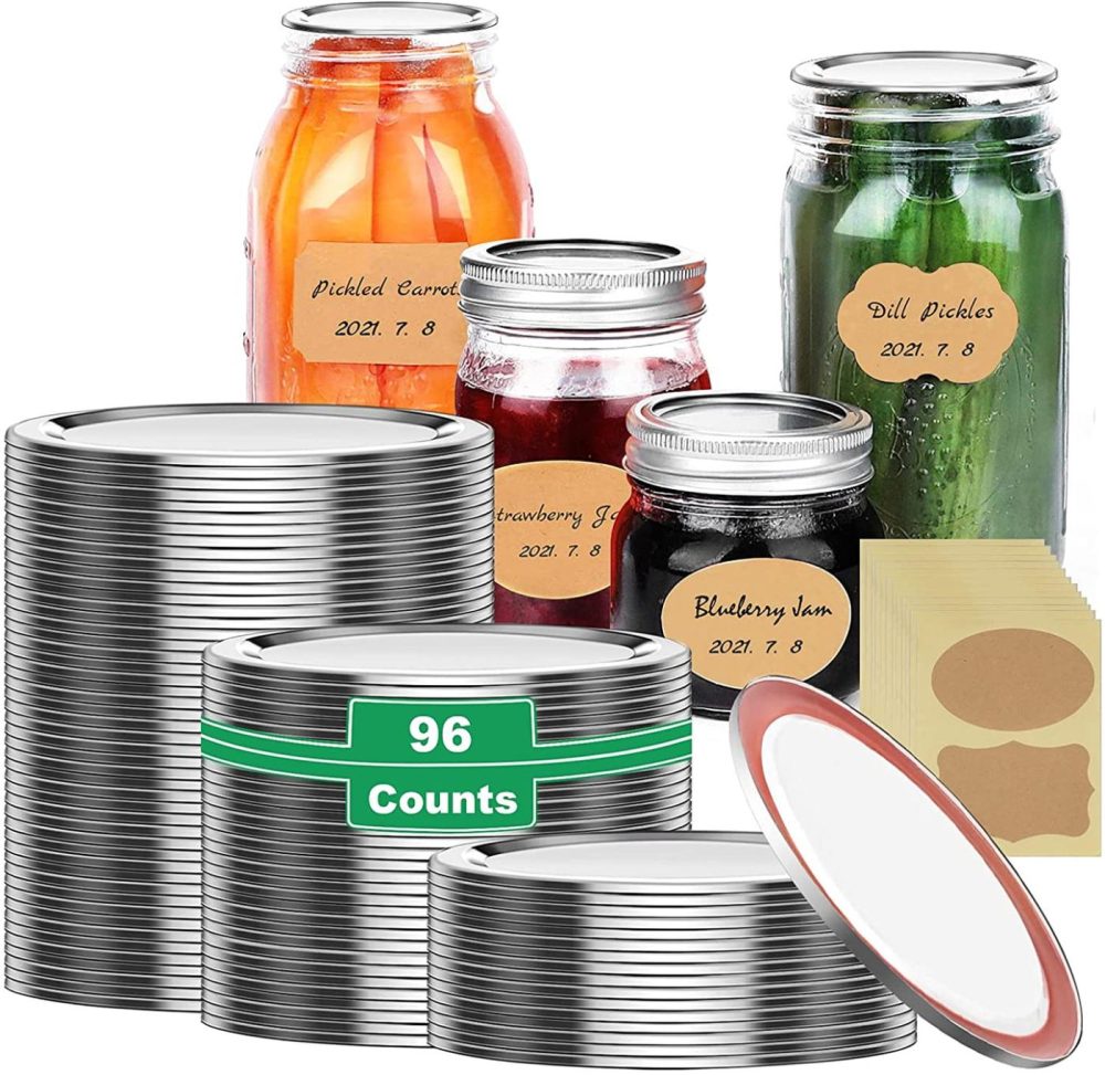 Kitchen & Dining |  Wide Mouth Canning Lids Only, 96-Count Wide Larger Mouth Canning Lids Widemouth Glass Mason Jar Lid- Split-Type Metal Jar Lids For Canning Wide Mouth – Food Grade Material (86Mm, Silver, 24Pcs Label ) Cookware Cookware