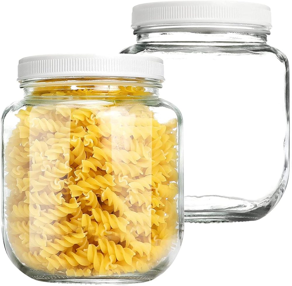 Kitchen & Dining |  Wide Mouth Mason Jars 64 Oz [2 Pack] Half Gallon Mason Jars With Airtight Lid Microwave/Freeze/Dishwasher Safe Canning Jar, Large Clear Glass Mason Jars For Canning, Fermenting, Pickling, Storing, Dry Food Storage, Clear [ 2 Pack ] Cookware Anwoi