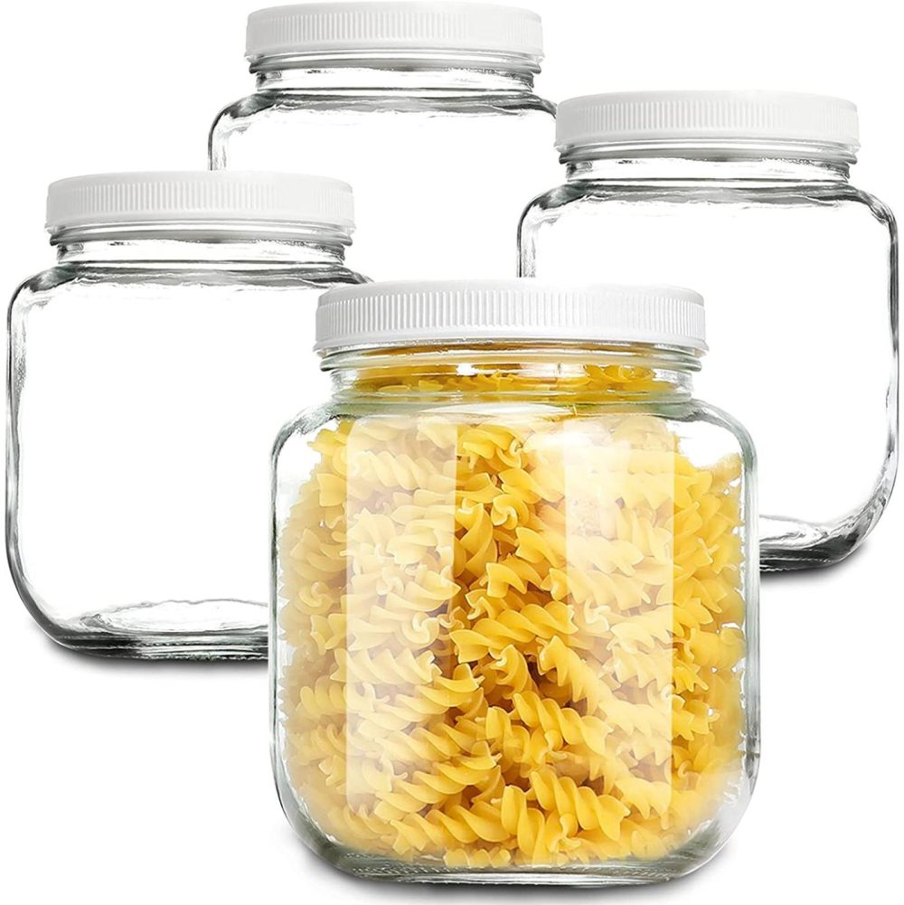 Kitchen & Dining |  Wide Mouth Mason Jars 64 Oz [4 Pack] Half Gallon Mason Jars With Airtight Lid Microwave/Freeze/Dishwasher Safe Canning Jar, Large Clear Glass Mason Jars For Canning, Fermenting, Pickling, Storing, Dry Food Storage, Clear [ 4 Pack ] Cookware Anwoi