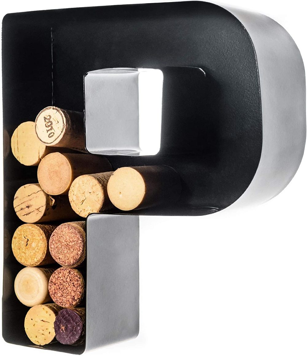 Kitchen & Dining |  Wine Cork Holder – Metal Monogram Letter (P), Black, Small | Wine Lover Gifts, Housewarming, Engagement & Bridal Shower Gifts | Personalized Wall Art | Home Décor Bar Tools & Drinkware Bar Tools & Drinkware