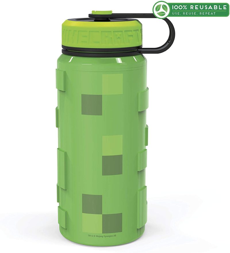 Kitchen & Dining |  Zak Designs Minecraft 24Oz Stainless Steel Vacuum Insulated Water Bottle – Rugged Sports Bottle Easy Grip And Keeps Drinks Cold (24 Oz, Minecraft) Home Decor & Cleaning Kitchen & Dining