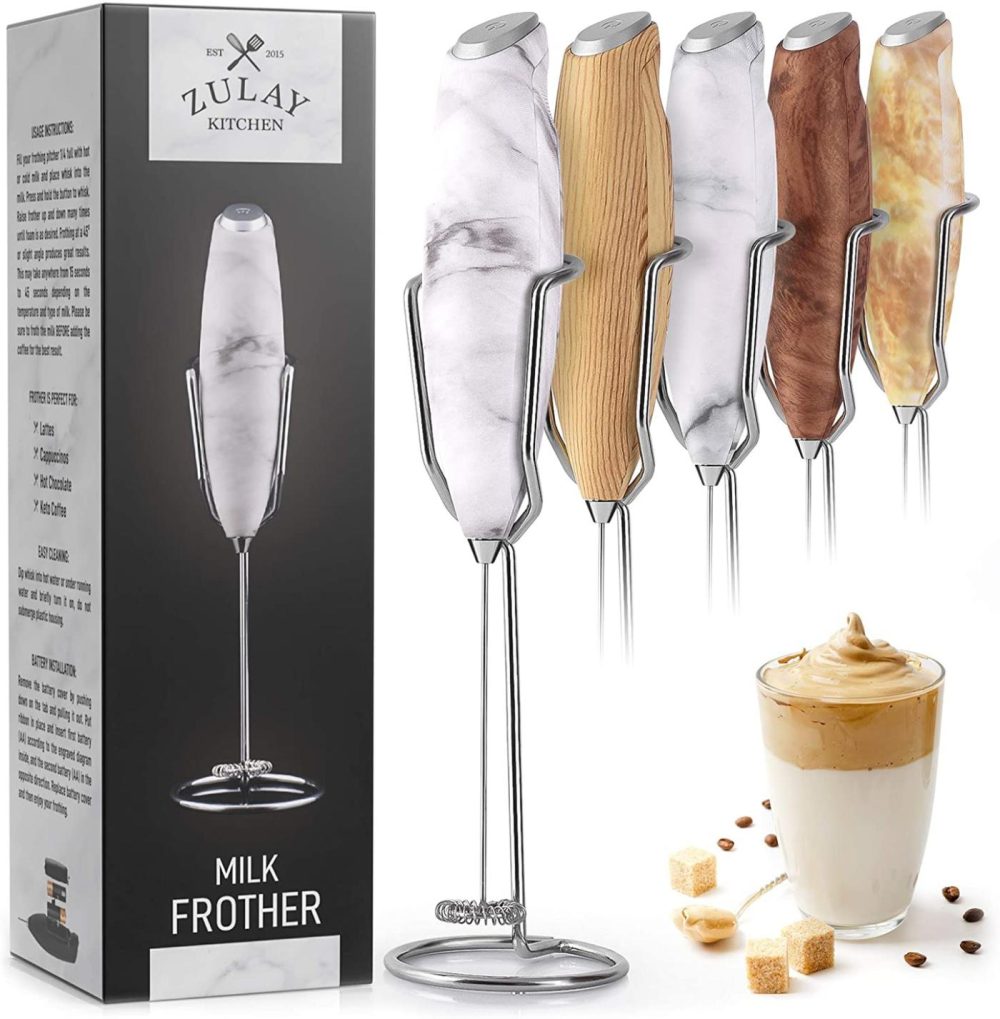 Kitchen & Dining |  Zulay Milk Frother Handheld Foam Maker With Upgraded Holster Stand – Powerful Coffee Frother Electric Handheld Mixer – Battery Operated Frother For Coffee With Stainless Steel Electric Whisk (Marble) Coffee, Tea & Espresso Appliances Coffee, Tea & Espresso Appliances